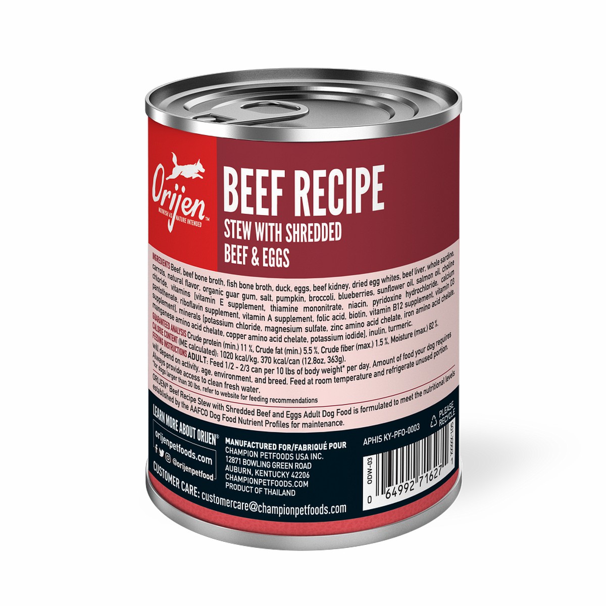 12.8oz*12 / 363kg Orijen Beef Recipe Stew with Shredded Beef & Eggs Grain Free Wet Dog Food | 809-OXDLAU