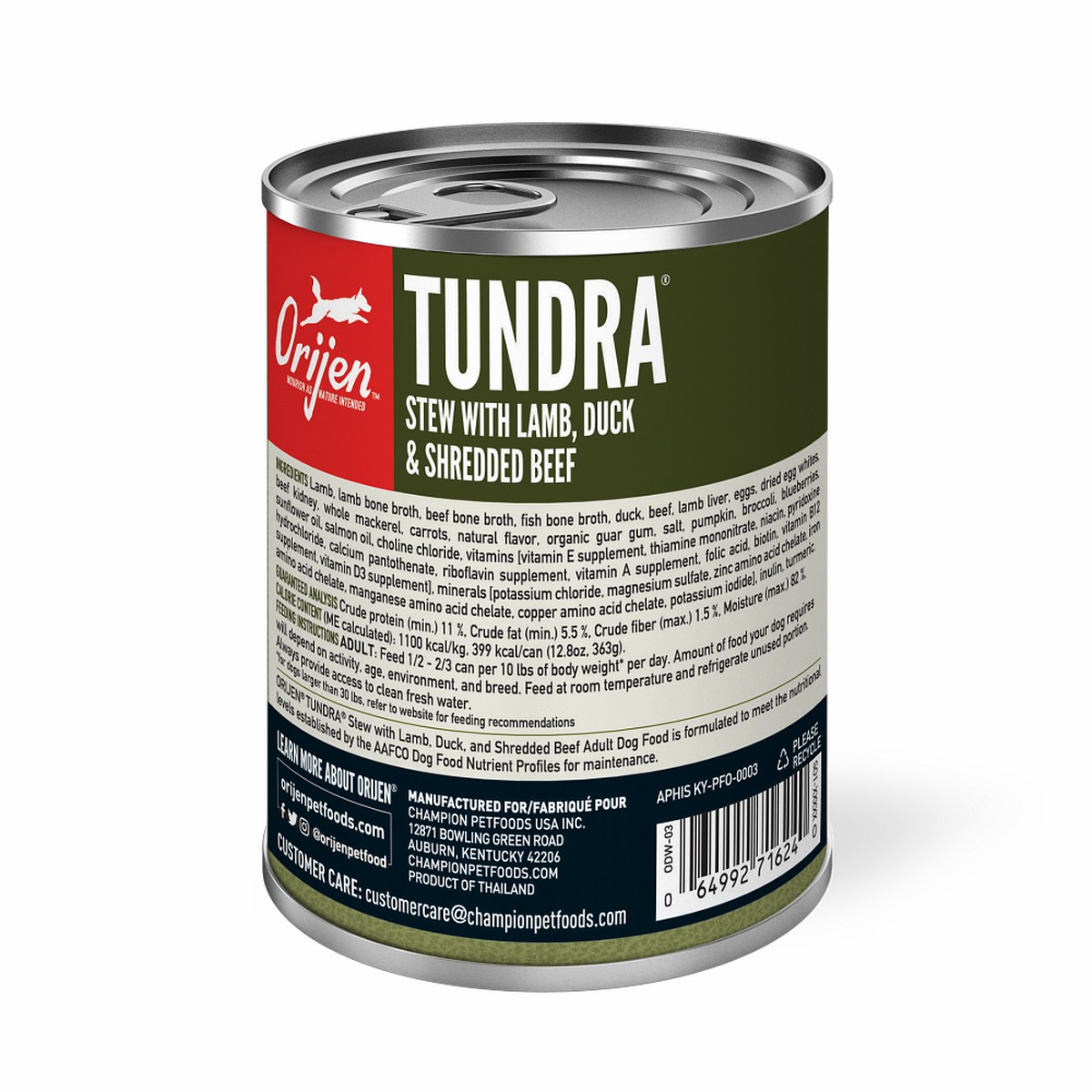 12.8oz*12 / 363kg Orijen Tundra Stew Recipe with Shredded Beef, Duck & Lamb Grain Free Wet Dog Food | 684-SNZLCY