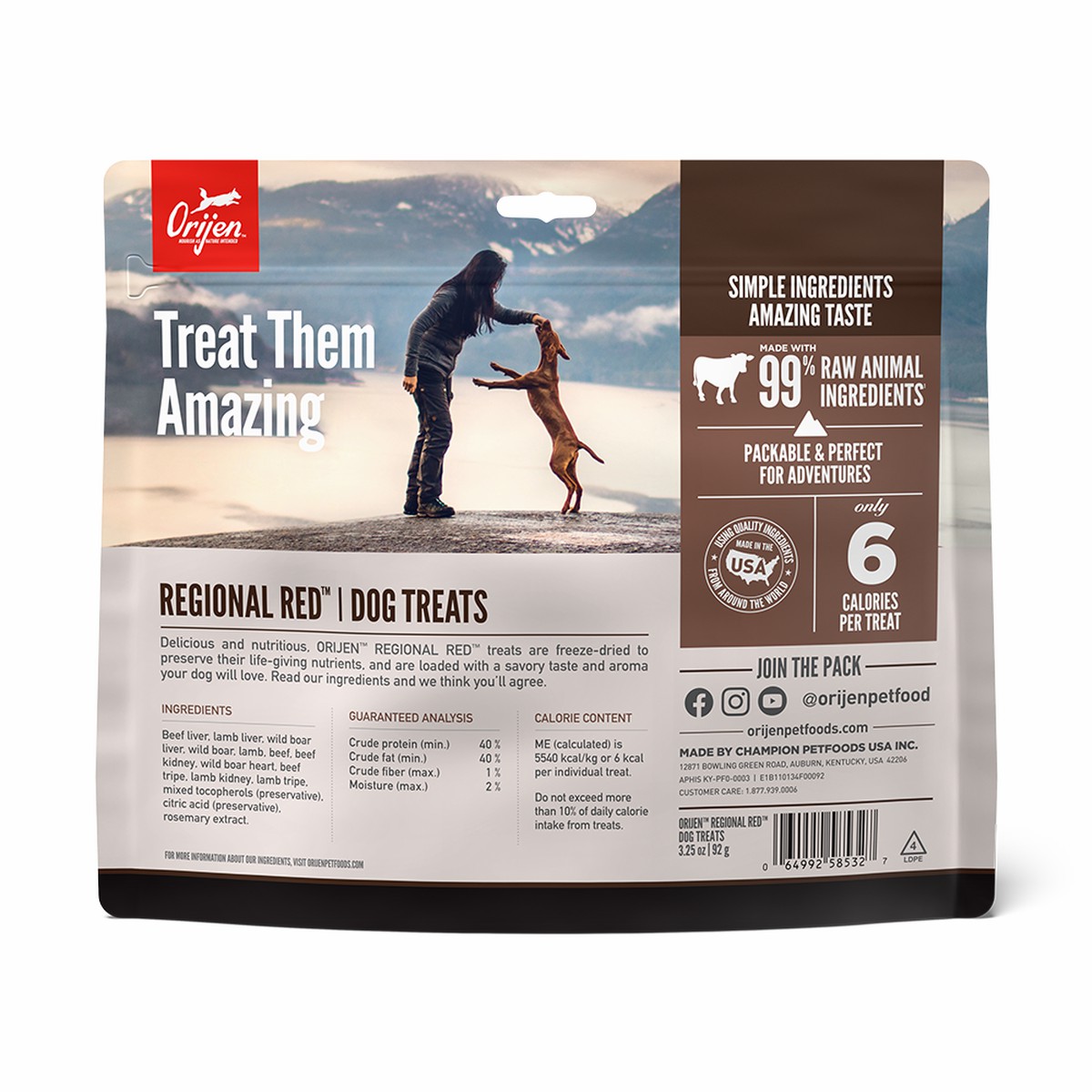 1.5oz / 42.5g Orijen Regional Red Grain Free Freeze-Dried Dog Treats | 903-KYJDAG