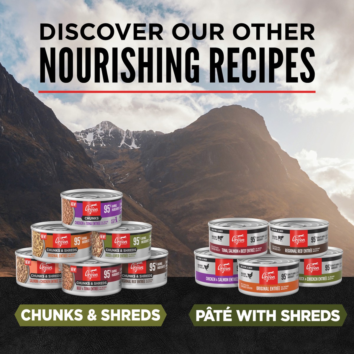 3oz*12 / 85g*12 Orijen Chunks & Shreds, Duck & Liver Entrée Grain Free Wet Cat Food | 210-ENFBIY