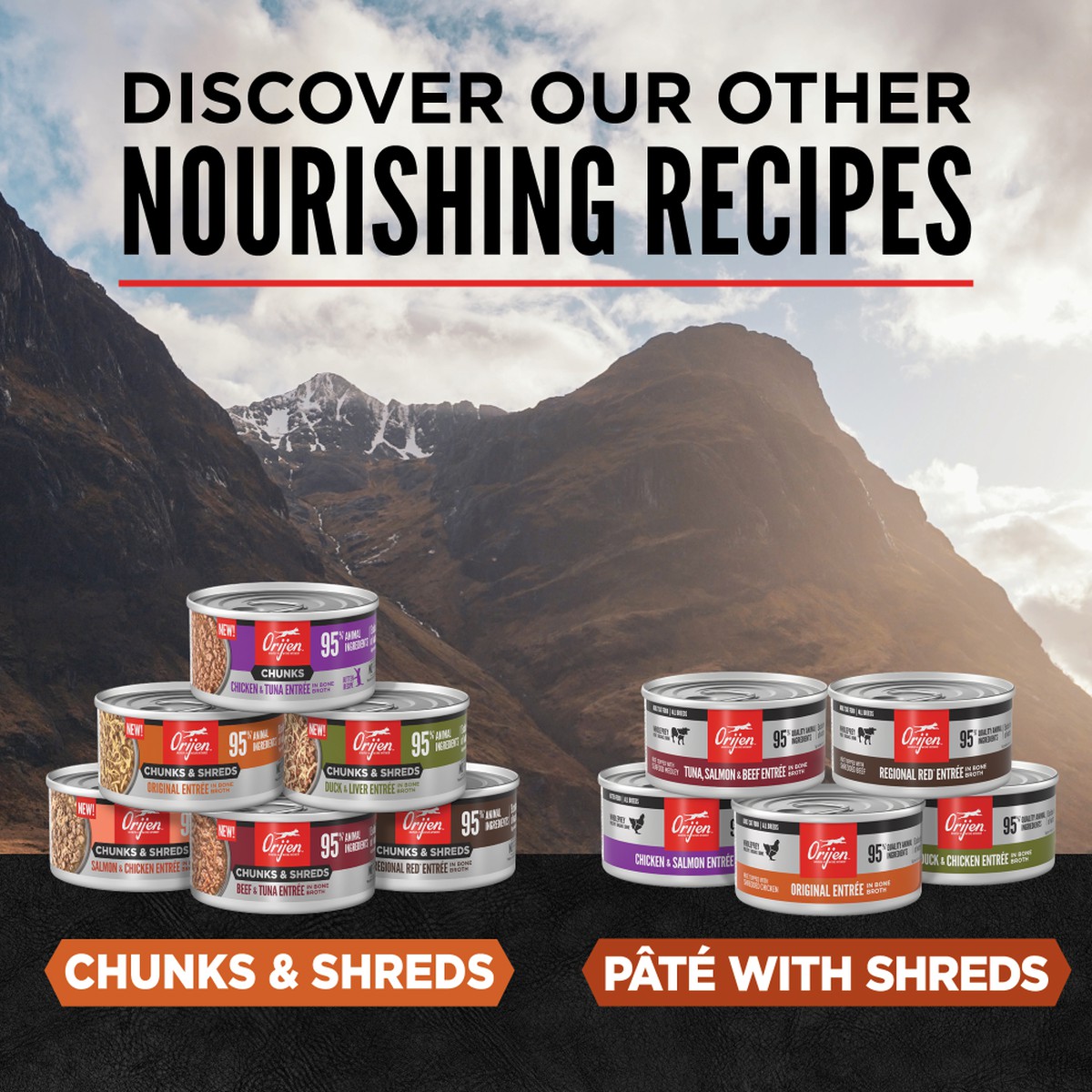 3oz*12 / 85g*12 Orijen Chunks & Shreds, Original Entrée Grain Free Wet Cat Food | 754-CHZFQW