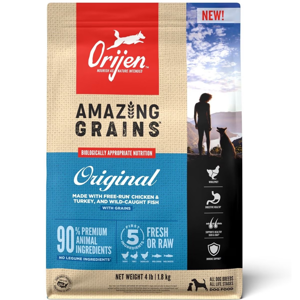 4lb / 1.8kg Orijen Amazing Grains™, Original Grain Inclusive Dry Dog Food | 462-TYRJAO