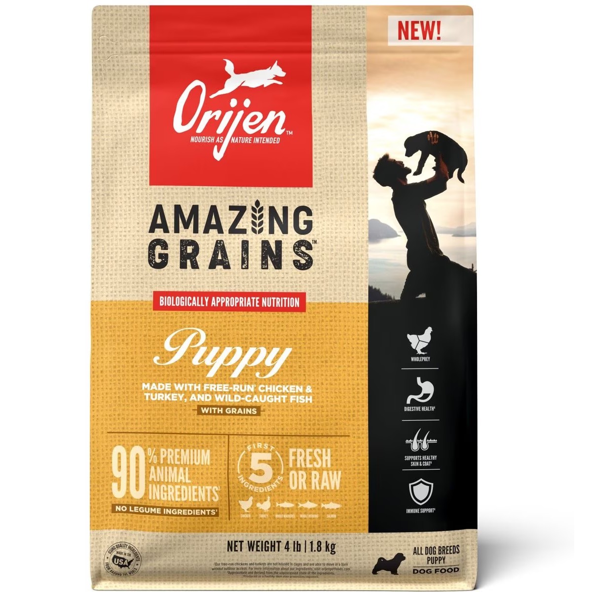 4lb / 1.8kg Orijen Amazing Grains™, Puppy Grain Inclusive Dry Dog Food | 201-RMXINK