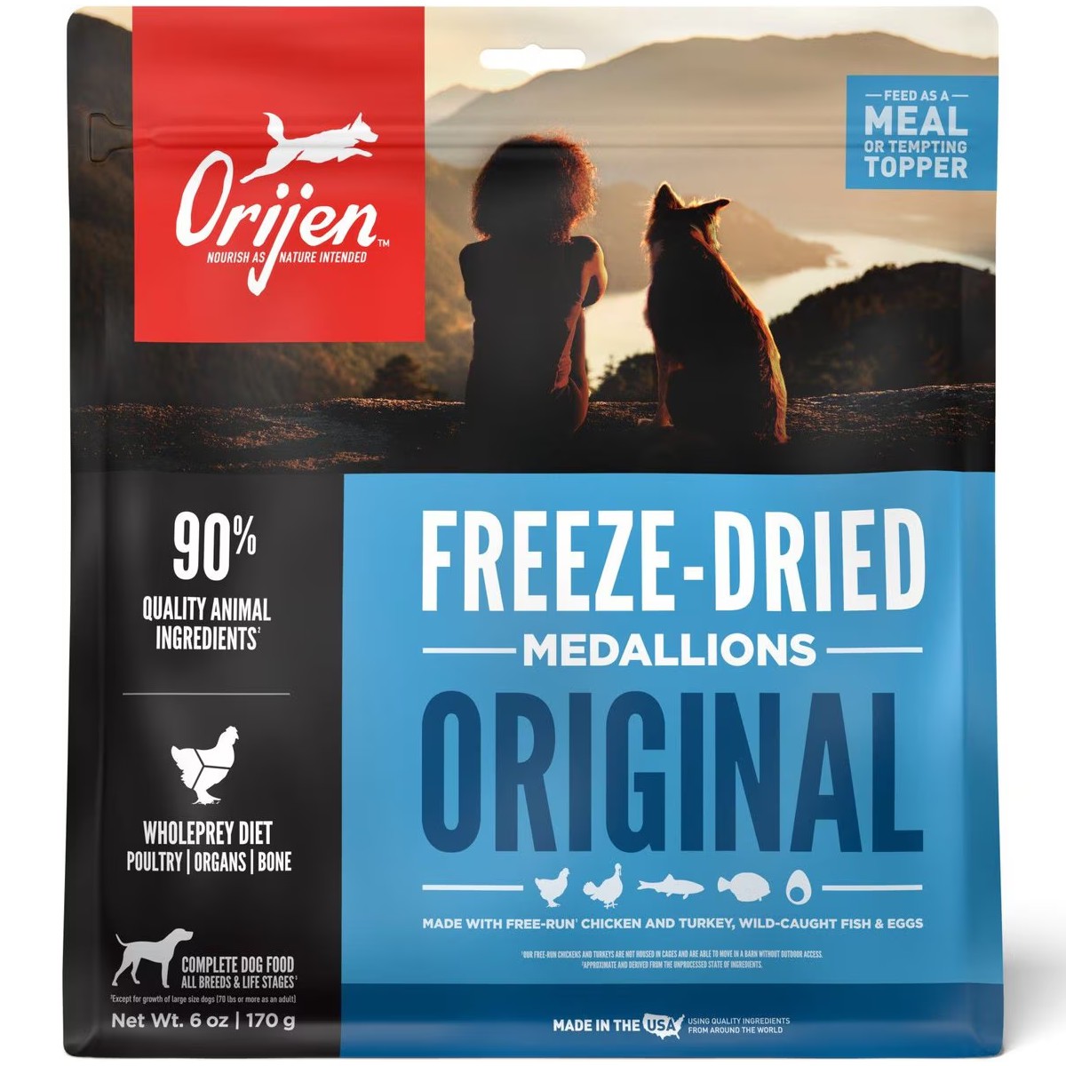 6oz / 170g Orijen Original, Freeze-Dried Food Medallions Grain Free Freeze-Dried Dog Food | 520-RMJDLB