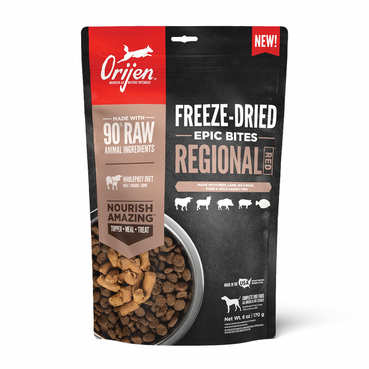 6oz / 170g Orijen Regional Red™, Epic Bites Freeze-Dried Food Grain Free Freeze-Dried Food | 053-DLRWSG