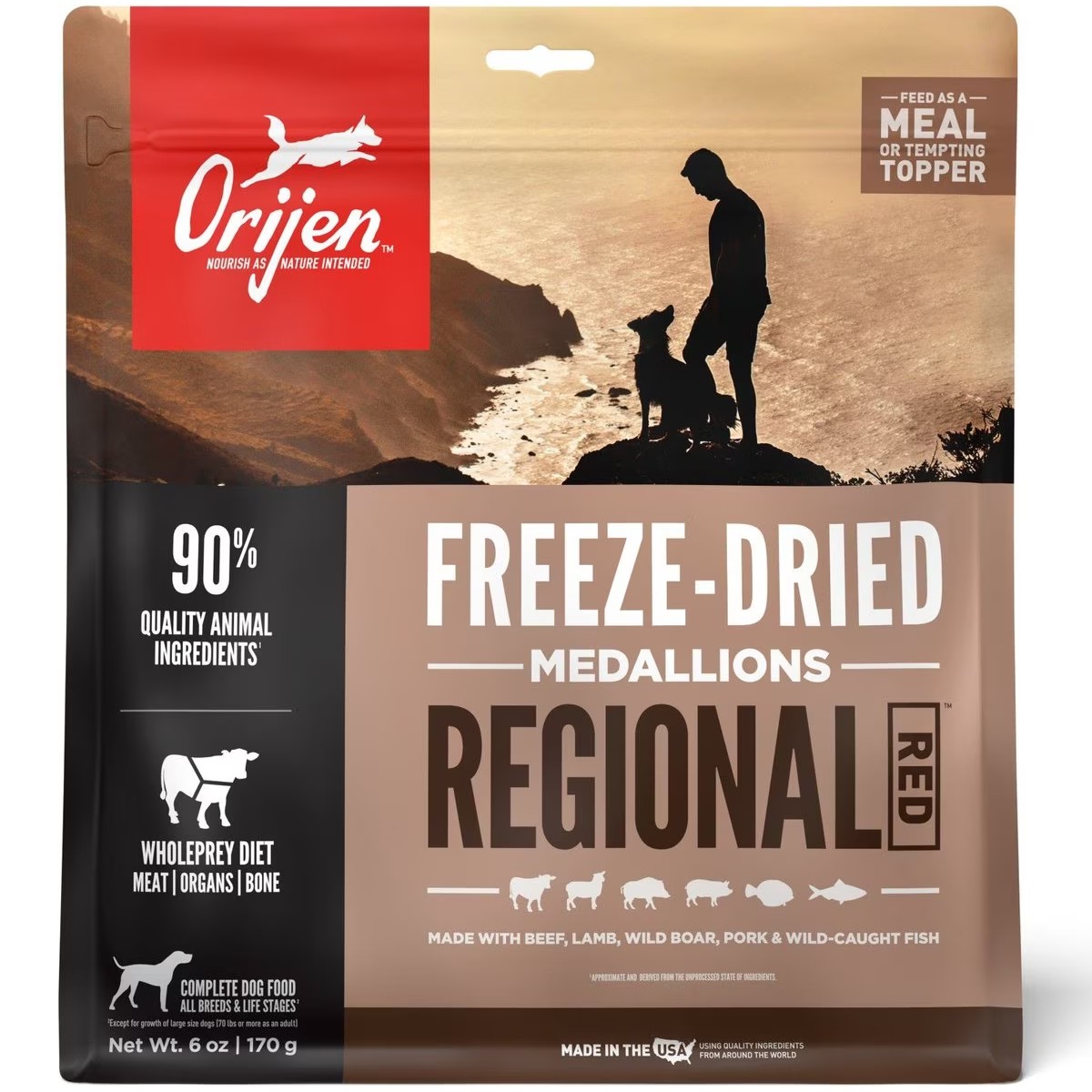 6oz / 170g Orijen Regional Red, Freeze-Dried Food Medallions Grain Free Freeze-Dried Dog Food | 924-MKCTDR